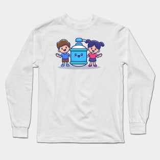 Cute Boy And Girl With Hand Sanitizer Bottle Long Sleeve T-Shirt